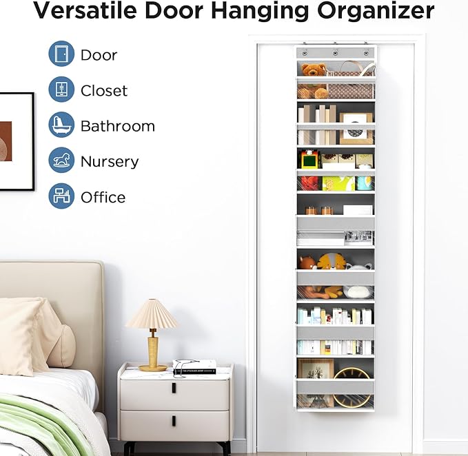 Mefirt Over The Door Organizer, 7 Tier Door Hanging Organizers with 7 Large Pockets 12 Side Pockets, Behind Door Storage Hang