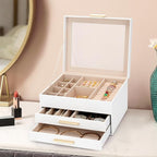 Jewelry Box for Women, 3-Layer Jewelry Box, Jewelry Organizer with Clear Glass Lid and Drawers, Jewelry Organizers and Storag