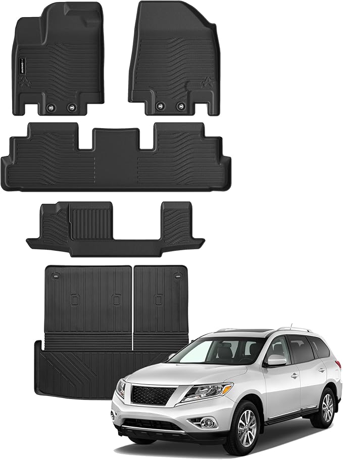 Auxko All Weather Floor Mats Cargo Mat Back Seat Mat Fit for Nissan Pathfinder 8 Seat 2026 2025-2022 TPE Floor Liner Trunk Mat Pathfinder Accessories All Season Odorless Anti-Slip Black