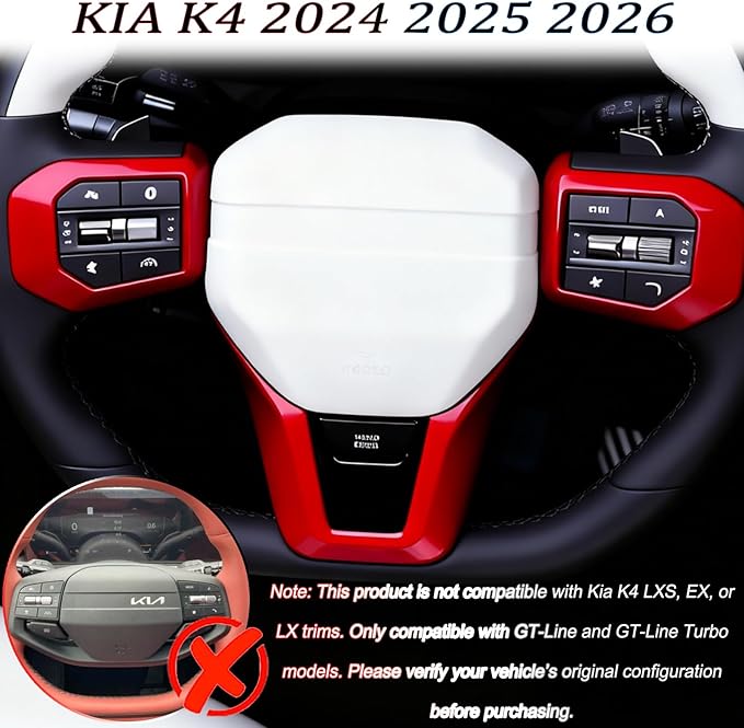 Steering Wheel Button Cover, for Kia K4 2024 2025 2026,Steering Wheel Button Panel Protection Frame Molding Trim - Wine Red(for GT-Line,GT-Line Turbo Model)
