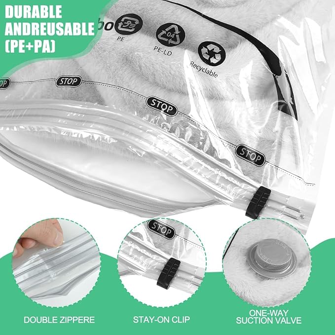 16 Pack Vacuum Storage Bags, Space Saver Bags, Compression for Comforters and Blankets, Sealer Clothes Storage with Hand Pump