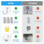 JINSHUNFA Adhesive Wall Hooks 13LB Heavy Duty No Drill Large Transparent Waterproof Hooks for Bathroom Kitchen Towel Coat 12 