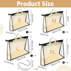 16 Pack Clear Handbag Storage Organizer and 16 Stainless Steel S-Hooks Anti-dust Purse Storage Bags with Zipper and Handle Mo