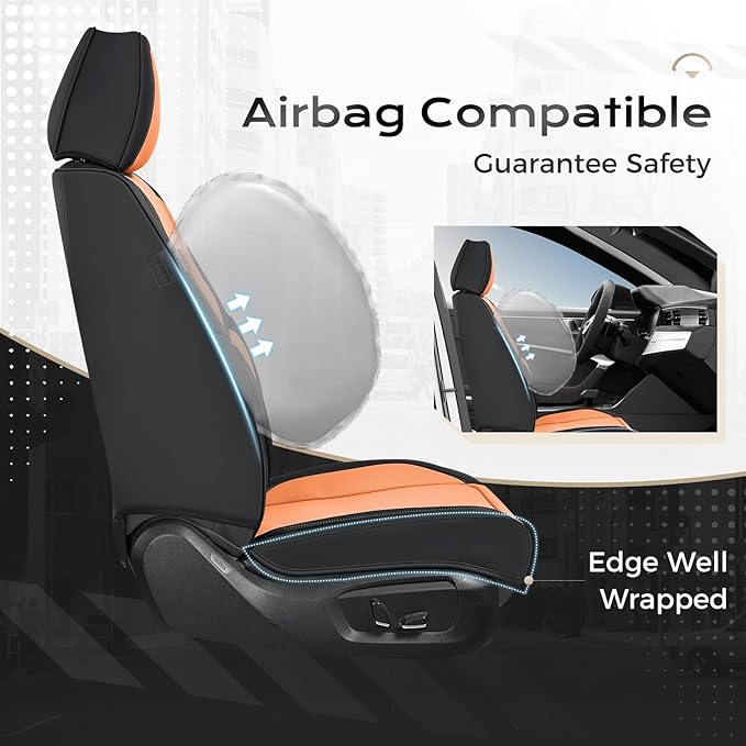 Coverado Seat Covers, Car Seat Covers Front Seats, Leather Seat Covers for Cars, Car Seat Protector Waterproof, Black Car Sea