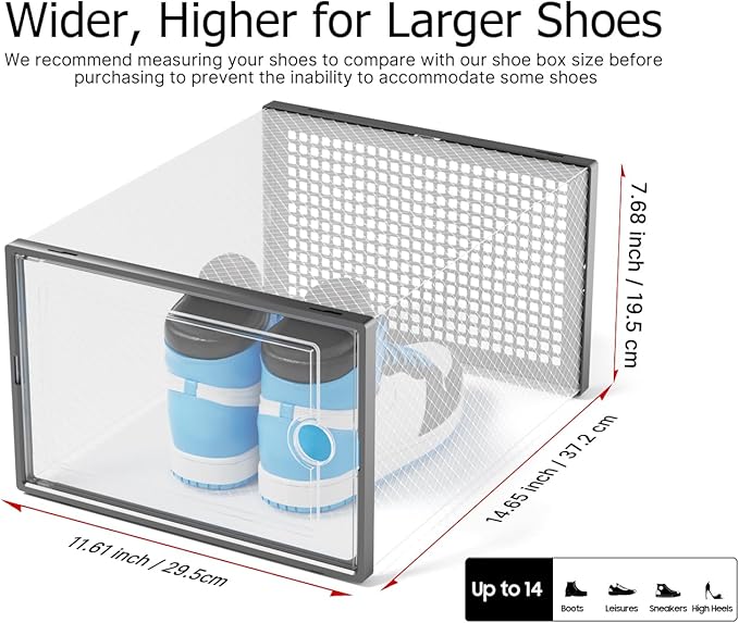 Kuject XXX-Large Shoe Storage Boxes Organizers Clear Plastic Stackable 12 Pack, Shoe Rack & Holder Substitute, Sneaker Contai