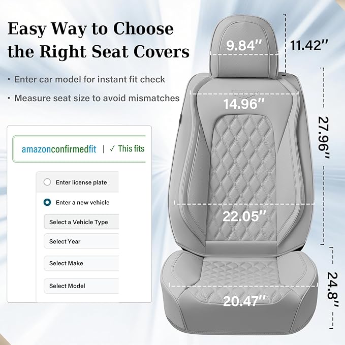 Coverado Full Set Car Seat Covers, Luxury Faux Leather Waterproof Seat Covers, Gray Car Seat Protectors, Universal Fit, Leath