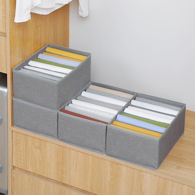 Qozary 4 Pack Drawer Organizers for Clothing, 8 Grids Foldable Closet Organizers and Storage Bins for Bedroom, Dresser Organi