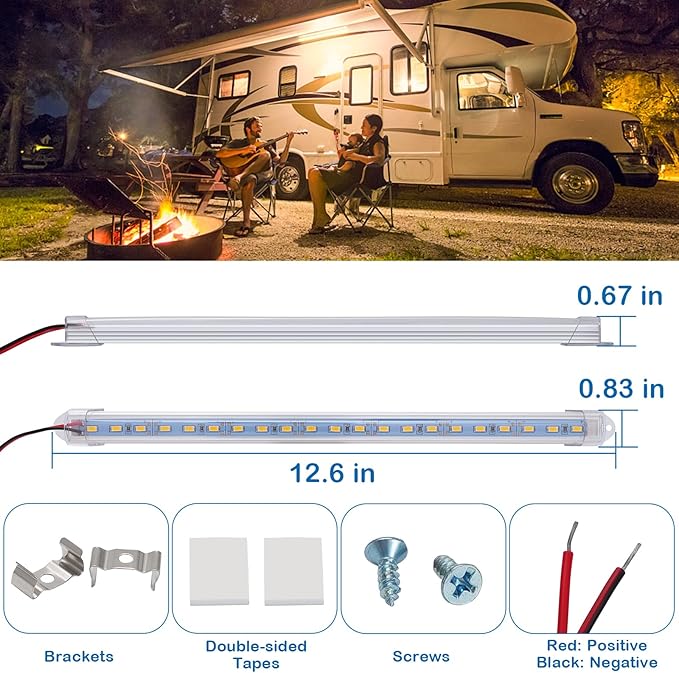 10 Pack DC12V LED Lights Strip Bar Interior Lighting for Enclosed Cargo Trailer, Car, RV, Truck, Camper, Van, Boat, Cabinet - Warm White