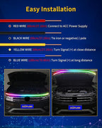 Exterior Car LED Hood Light Strip,RGB Multicolor Dynamic Scan Start Up Hoodbeam Kit with App & Remote Control,70 Inch 12V Updated Waterproof Hood Glow Lights for Cars, Trucks,SUV(1set)