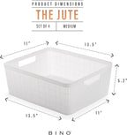 BINO | Woven Plastic Basket | Medium (White), 4-Pack | THE JUTE COLLECTION | Home Organization, Space - Saving Storage, Styli