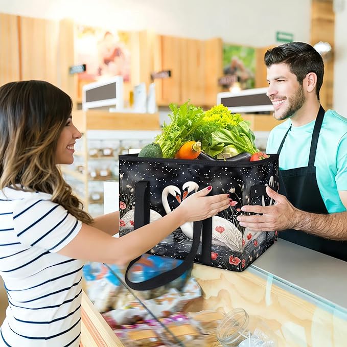 Reusable Grocery Bags Heavy Duty Shopping Bags Foldable Large Tote Bags with Long Handles & Hard Bottom