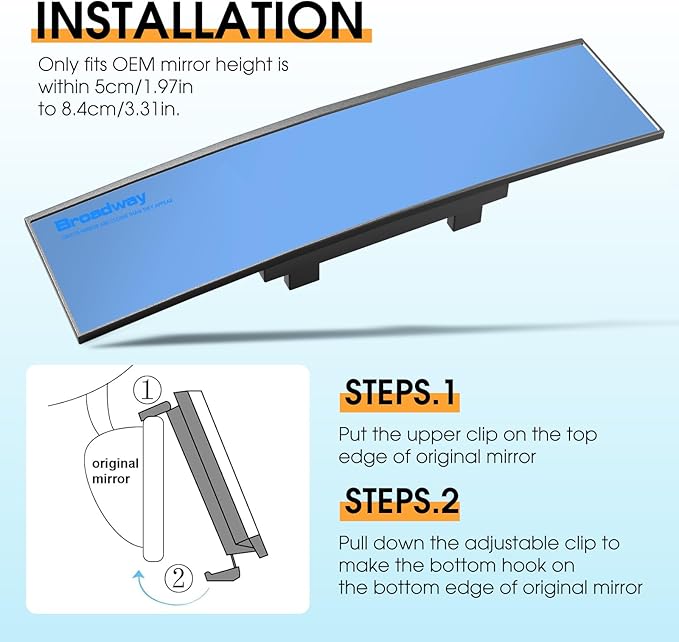 Broadway Panoramic Rear View Mirror Wide Angle Car Mirror Blind Spot Convex Rearview Mirror Essential Rear View Mirror Accessories for Cars SUV Trucks Vehicles (270mm-Blue)