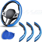 3 Piece Carbon Fiber Steering Wheel Cover,Car Steering Wheel Protector with Non-Slip Lining,Breathable Microfiber Universal for 14.5-15 inch,Blue
