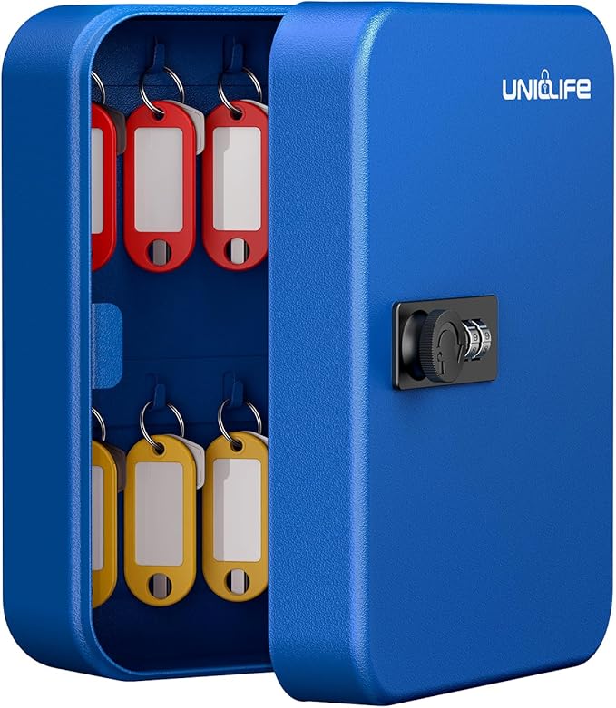 Uniclife 20 Position Key Cabinet with Combination Lock Resettable Blue Digital Security Storage Box Steel Key Organizer with 