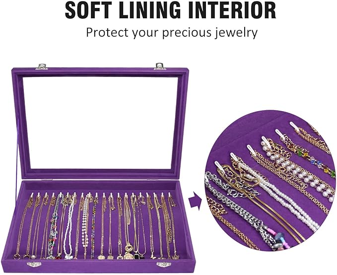 Vicoter Velvet Necklace Display Jewelry Tray 20 Hook Necklace Tray Necklace Pendant Jewelry Tray for Women and Girls