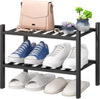 viewcare Black Small Shoe Rack for Entryway,2-Tier Bamboo Shoe Organizer for Hallway Closet, Free Standing Shoe Racks for Ind