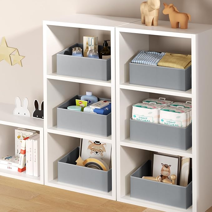 DIMJ Closet Storage Bins 8 Pack - Fabric Storage Baskets for Shelves, Large Clothes Organizers with Handles, Trapezoid Shelf 