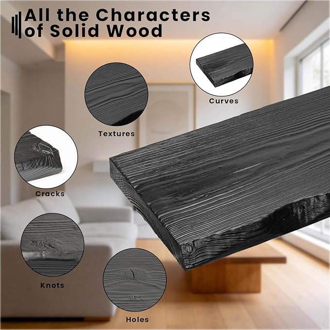 Solid Elm Wood Live Edge Floating Shelves, 48 Inch Black Rustic Wall Shelves with Hidden Heavy-Duty Brackets, Wall Mounted St