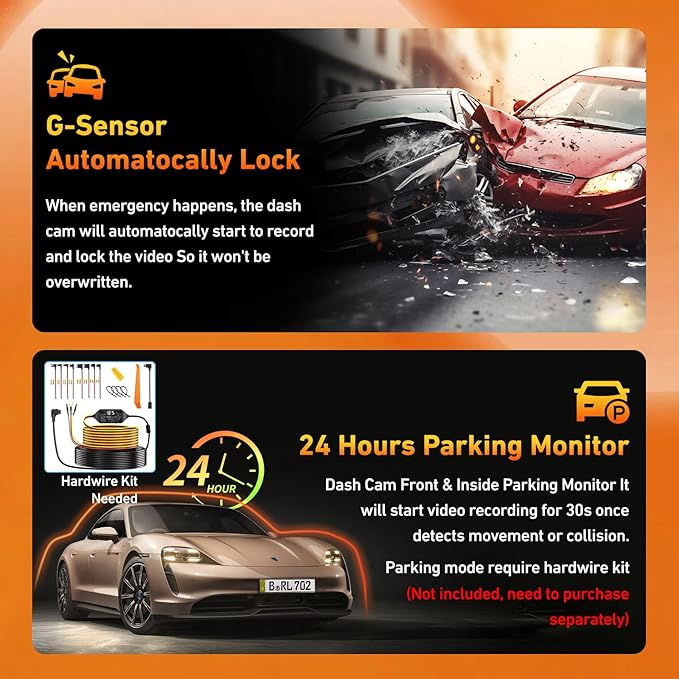 4K Dash Cam Front and Rear, 4K+1080P Dashcam, Dash Camera for Cars with 5GHz WiFi & App Control, GPS, 64GB Card, 24H Parking 