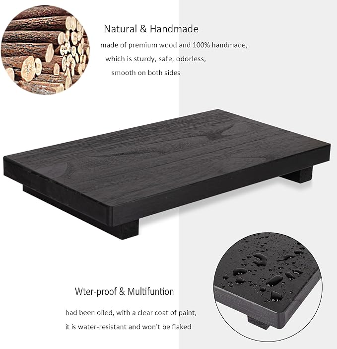 zoocatia Small Wood Tray Pedestal Stand Farmhouse Bathroom Decor Decorative Wooden Riser Kitchen Soap Dish Holder for Vanity,