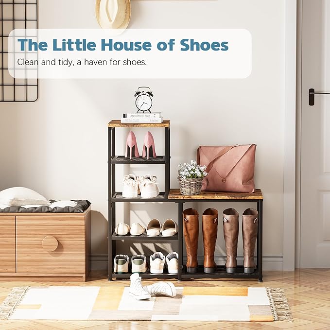 Shoe Rack Bench for Entryway,Free Standing Shoe Storage Organizer for Front Door Entrance,4-Tier Boot Rack Holder Shelf for C