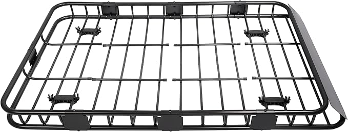 ECOTRIC 59" x 39" x 5.1" Universal Adjustable Roof Rack Cargo Carrier Basket with Extension Heavy Duty Steel Car SUV Top Luggage Storage Holder Basket for Travel 250LBS Weight Capacity