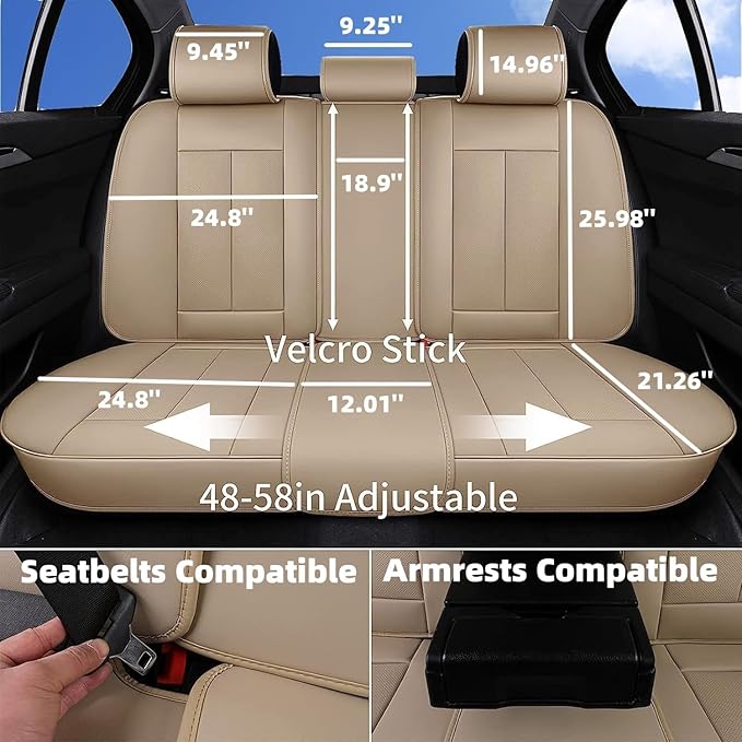 Coverado Car Seat Covers Full Set, Car Seat Protector Waterproof, Nappa Leather Car Seat Cushion, Beige Seat Covers for Cars,