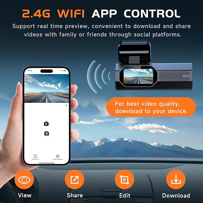 Dash Cam, 2.5K Dash Cam Front, VEEMENT Dash Camera for Cars, 1440P Car Dash Camera with APP, WiFi Dash Cams with WDR Night Vi