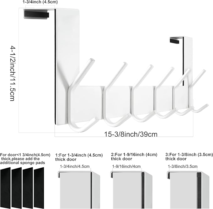 WEBI Over The Door Hooks,Over Door Towel Rack,Door Hanger,Door Coat Hanger,Door Coat Rack,Door Hooks for Hanging Clothes,Back