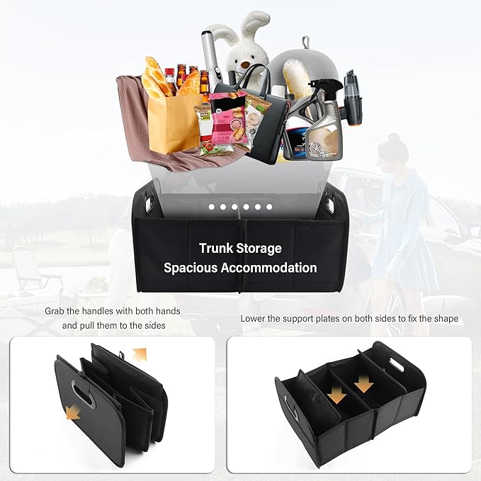 Large Capacity Trunk Organizer for Car,Foldable Multi-Compartment SUV Trunk Organizer for Storaging Tools Toys Foods,
