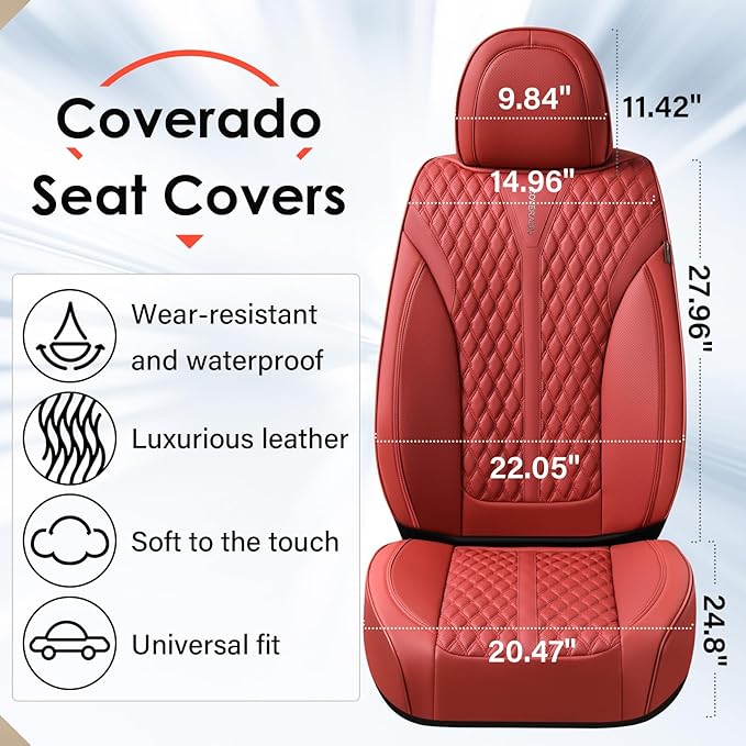 Coverado Car Seat Covers Full Set, Waterproof Nappa Leather Seat Covers for Cars, Front and Back Car Seat Protector, Luxury C