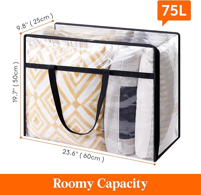 Lifewit 3 Pack Clear Clothes Storage Bags, 75L Plastic Blanket Storage Bag, Vinyl Foldable Moving Bags with Zipper, Closet Or