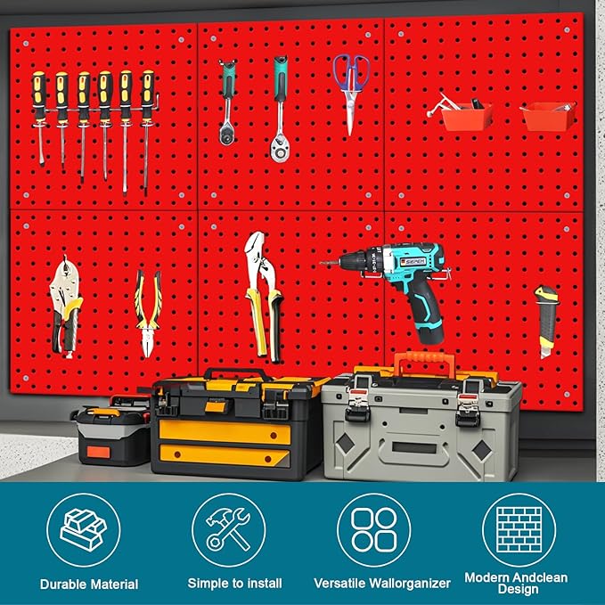 6 Pack Steel Peg Board,Universal 1/8 and 1/4 Pegboard Accessories,Ideal for Garage Tool Storage, Office Organization, Craft R