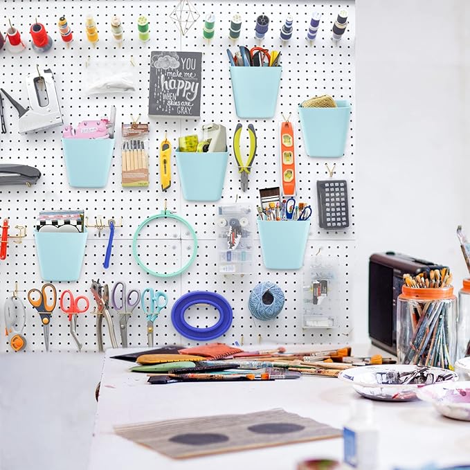 G.CORE Large Pegboard Cups Peg Board Storage Bin 6 Pack with Hooks, Square Box Shape Pegboard Cup Holder Accessories for Gara
