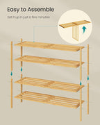 SONGMICS Bamboo Shoe Rack for Closet, Stackable Shoe Oragnizer with Modular Structure, Space-Saving Free Standing Shelf for E