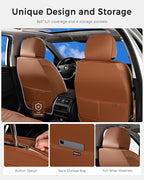 Huidasource Brown Front Seat Covers, Nappa Leather Front Car Seat Covers, Side Elastic Fabric, Compatible with Airbags, Seat 