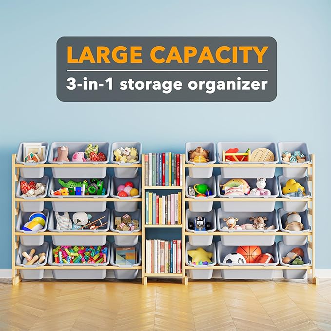SpaceAid Large Toy Storage Organizer with 24 Bins and 3 Shelves, Toy Organizers Storage Bookshelf, Kids Bin Shelf Box Bookcas