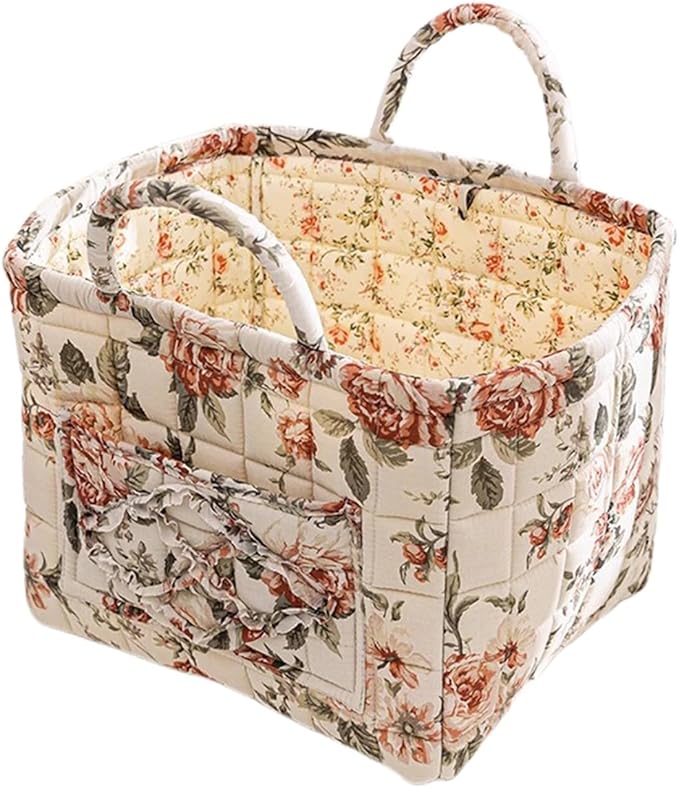 Boho Fabric Storage Basket, Large Capacity Laundry Basket, 12.2'' x 10.23'' x 10.23'' Collapsible Laundry Hamper with Easy Ca