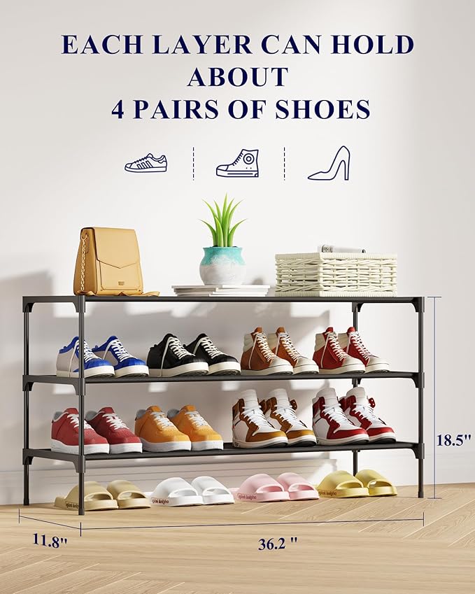 Kitsure Shoe Rack - Non-Woven Shoe Rack Shelf, Shoe Organizer for Closet, Entryway, Garage & Corridor, Stackable Shoe Shelves