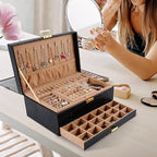 Gifturbo Jewelry Box for Women,Jewelry Boxes for Girls, 3 Layers Large Travel Jewelry Storage Organizer Box for Earring,Ring,