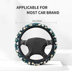Embroidered Flowers Black Cute Daisy Steering Wheel Cover Auto Anti-Slip Breathable Steering Wheel Protector,Floral Car Accessories for Women,Universal Size Fit Most Cars -15 inch