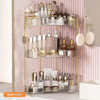 3-Tier Corner Bathroom Counter Organizer，Makeup & Skincare Shelf with Built-in Brush Holder，Space-Saving Bathroom Countertop 
