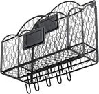 MyGift 2 Compartment Mail Inbox/Outbox Sorter, Wall Mounted Modern Black Metal Wire Entryway Organizer Basket for Mails, Bill