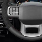 MEWANT Steering Wheel Cover for Ford F150 Lightning F350 2024 Expedition Made of Black Real Leather Embossed Athsuede
