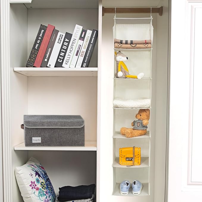 BrilliantJo 6 Shelves Hanging Closet Organizer, 2 Pack Hanging Storage with 4 Side Pockets for Clothes Shoes, 43.5"x12"x12"(B