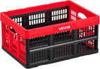 VEVOR Plastic Collapsible Storage Bins, 32L 3 Packs, Stackable Folding Storage Crates with Handles, Holds 26 lbs Per Bin, Fol