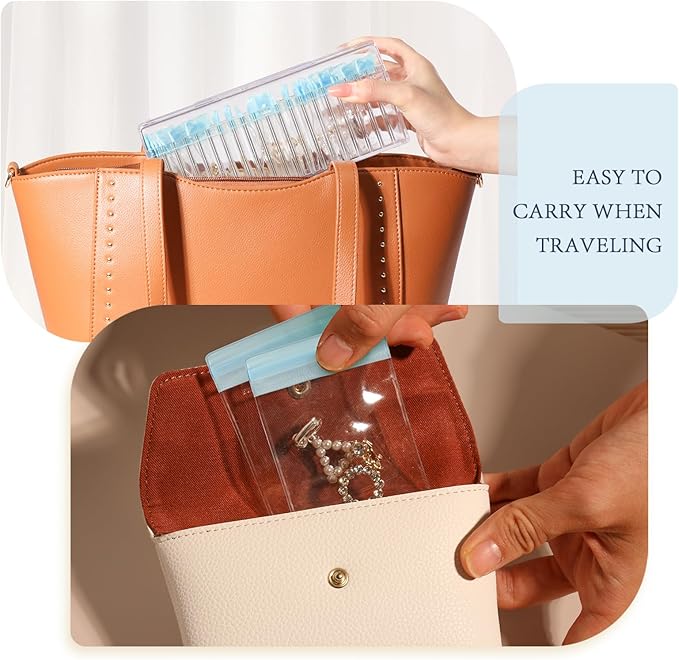 HOMEHIVE Acrylic Jewelry Box Organizer, Clear Jewelry Organizer Holder with 20 Portable Anti Tarnish Jewelry bags, Travel Jew