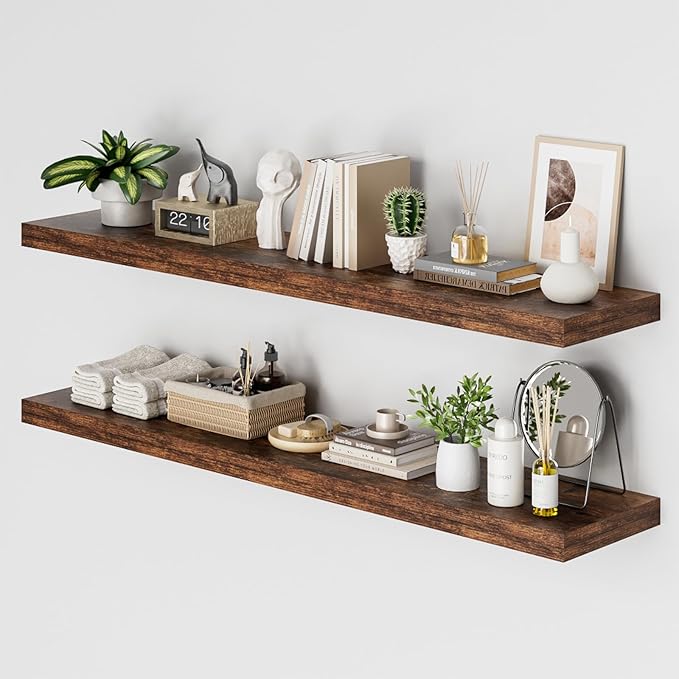 Heimlove 12 Inch Deep Floating Shelves, 55 x 12 inch Extra Long Floating Shelves for Wall, Large Display Shelf & Storage Shel