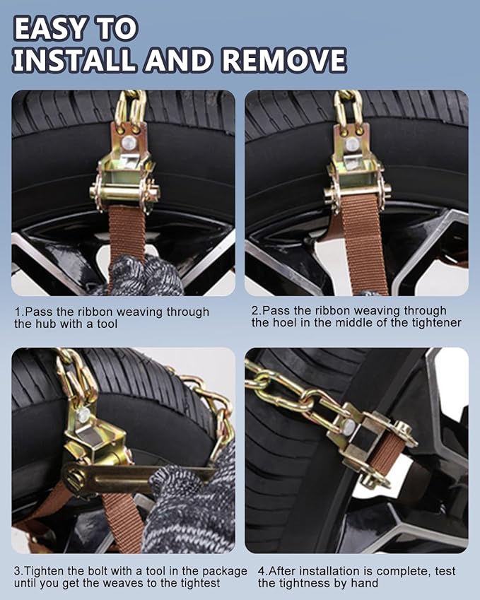 SCITOO 195-275mm Snow Chains for Car SUV Pickup Trucks,Quick Easy Installation Tire Traction Chain,Adjustable Universal Emerg
