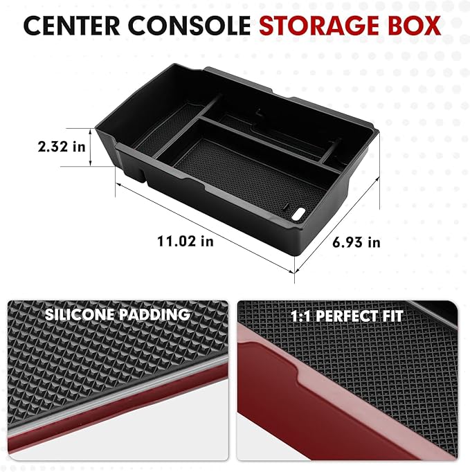 Autorder Center Console Organizer for 2023 2024 2025 2026 Honda CRV Accessories Center Console Storage Box Secondary Insert Tray Black & Red Non-Slip Silicone Mats